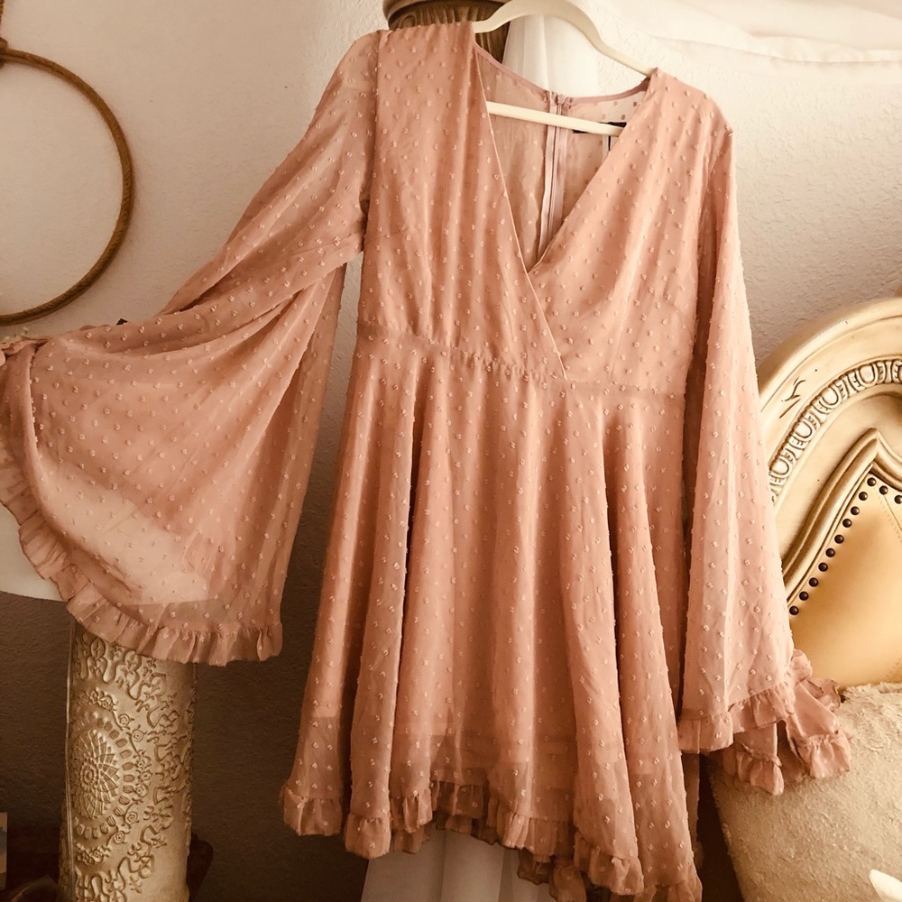 Polka Blush Rose Long Sleeve Party Dress